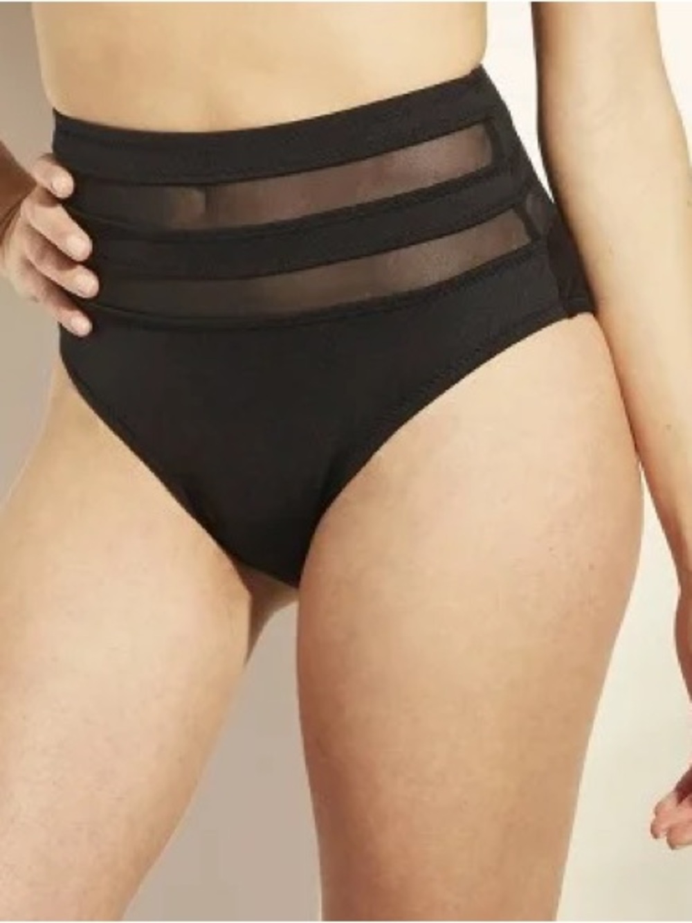 Shade and Shore High Rise Mesh Cut Out Swim Bikini Bottoms - Black Medium